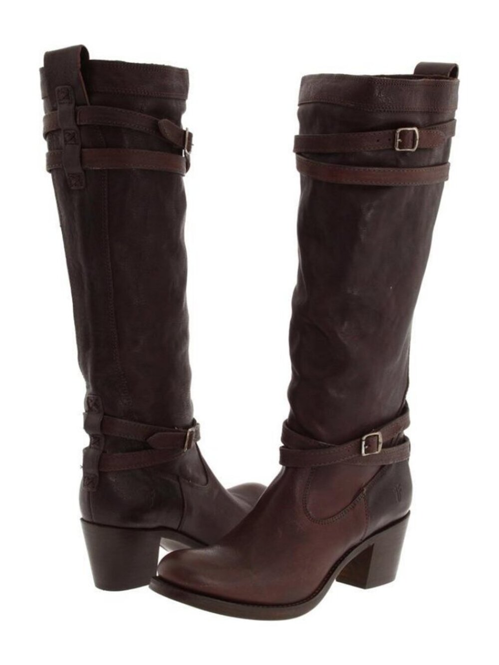 Frye Jane Strappy Knee High Leather Boot Dark Brown